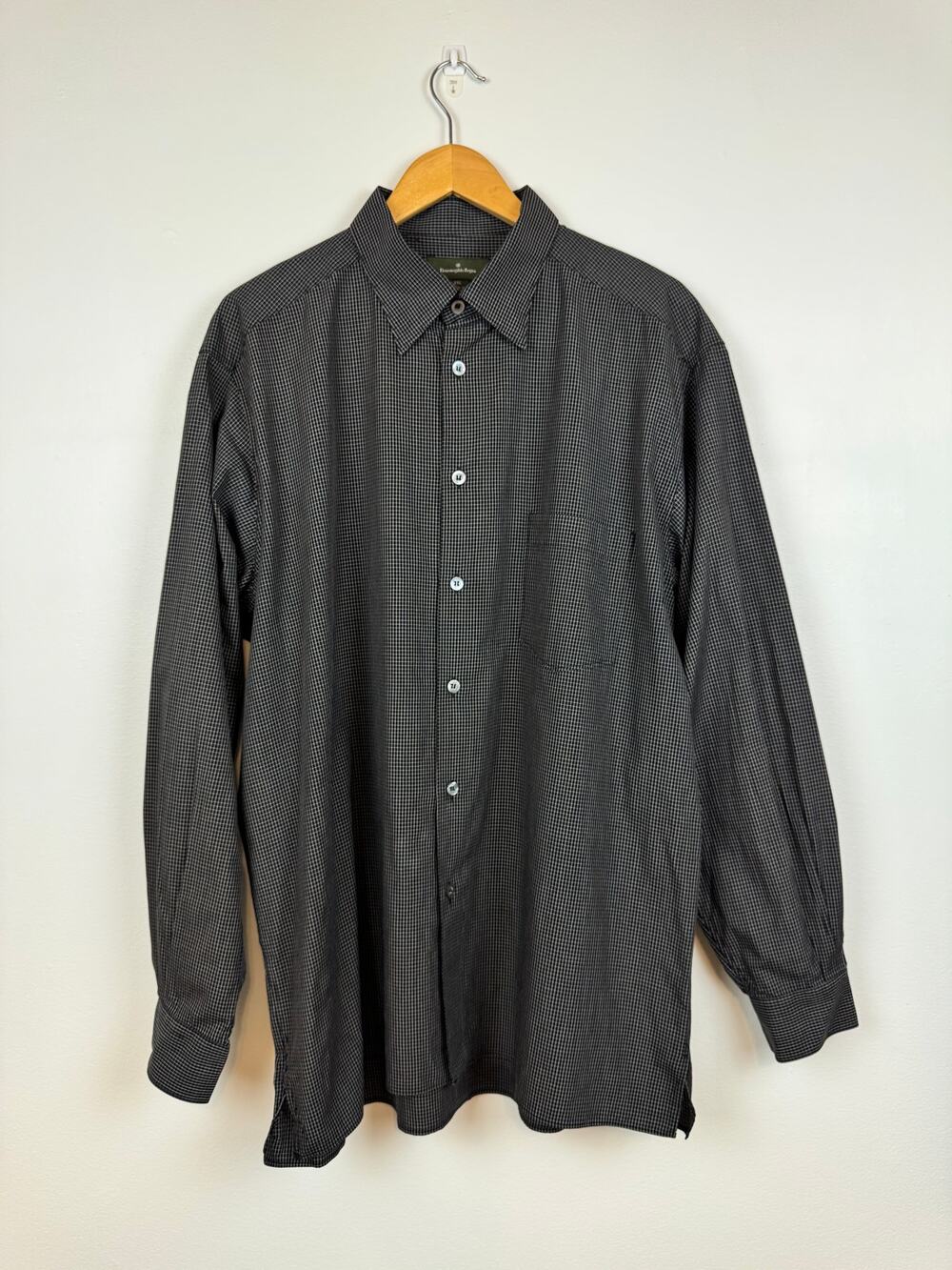 Ermenegildo Zegna Men Black White Checkered 100% Cotton Button Down Shirt XXL
